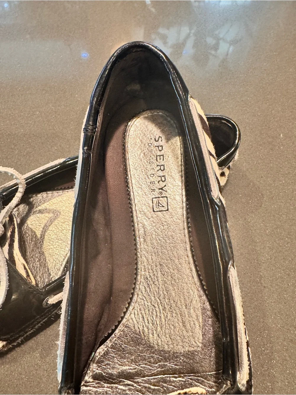 Sperry Zebra-Print Moccasins/Loafers in Black & White with Tie sz 7